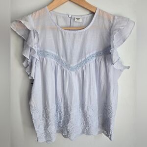 New SUNDAY BEST Light Blue Ruffle Sleeve Lightweight Cotton Top